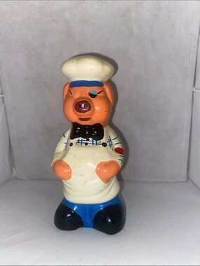 Source Unknown Orange Chef Pig Figurine with White Hat and Blue Accents